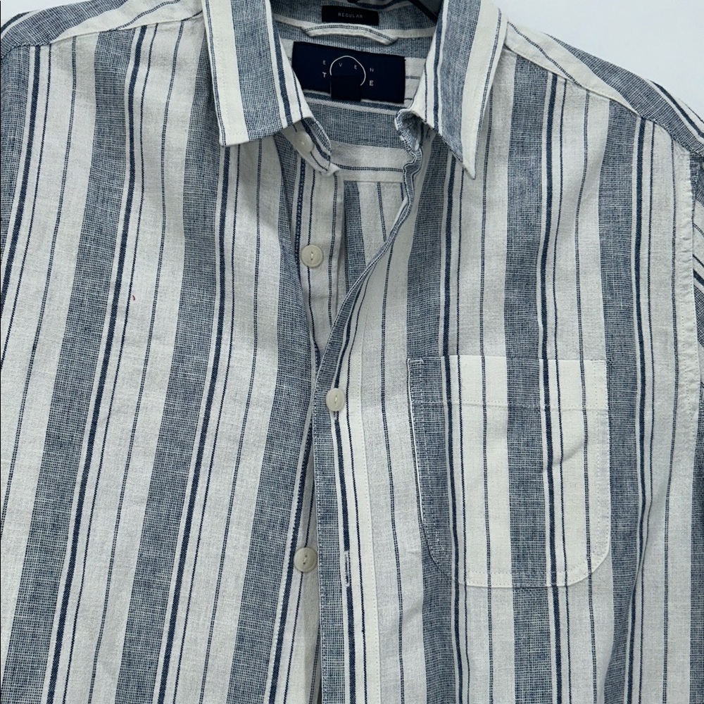 Even Tide Men’s Linen Cotton Striped Button Up Shirt Blue White Medium Resort - Picture 6 of 8